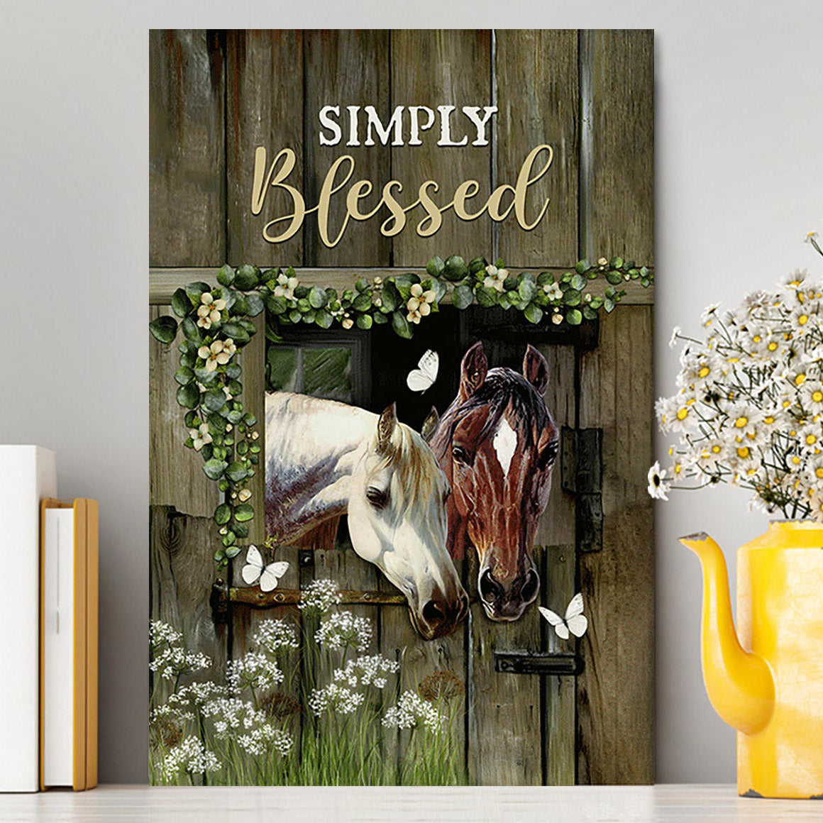 Beautiful Horse Simply Blessed Canvas Wall Art - Bible Verse Canvas Art - Inspirational Art - Christian Home Decor