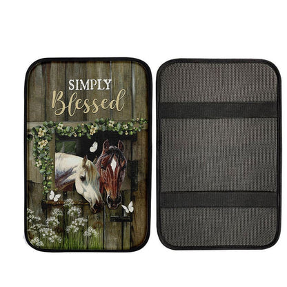 Beautiful Horse Simply Blessed Car Center Console Cover, Christian Auto Armrest Cover