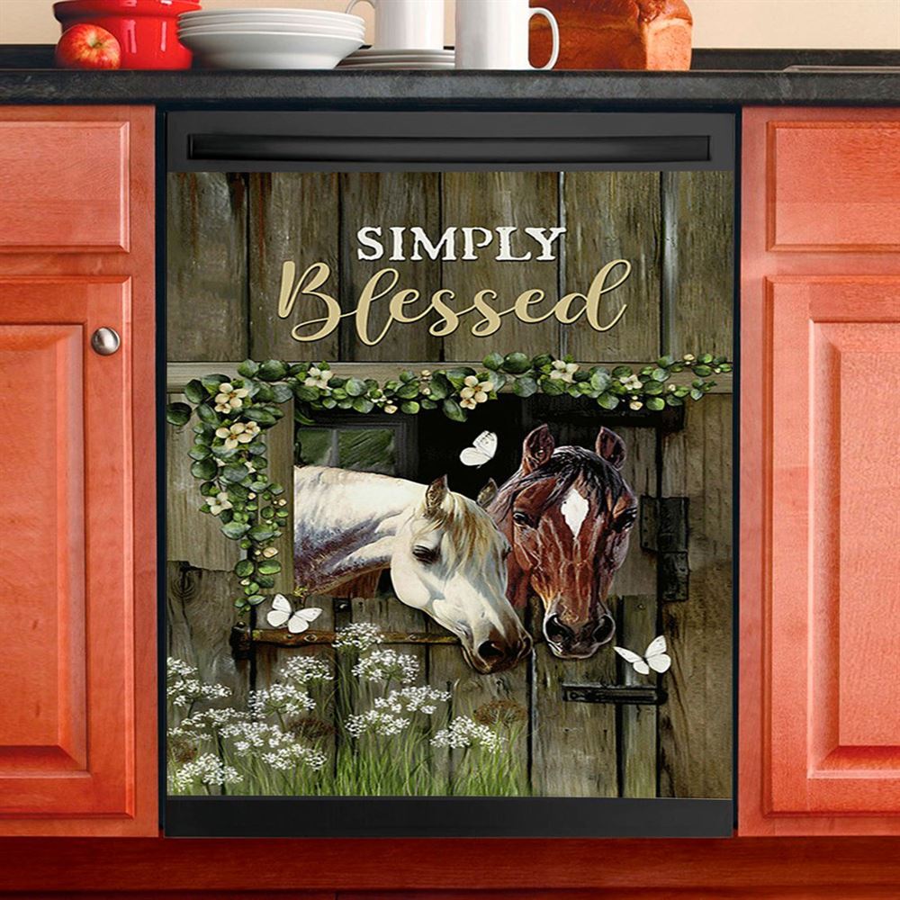 Beautiful Horse Simply Blessed Dishwasher Cover, Bible Verse Dishwasher Magnet Cover, Inspirational Kitchen Decor