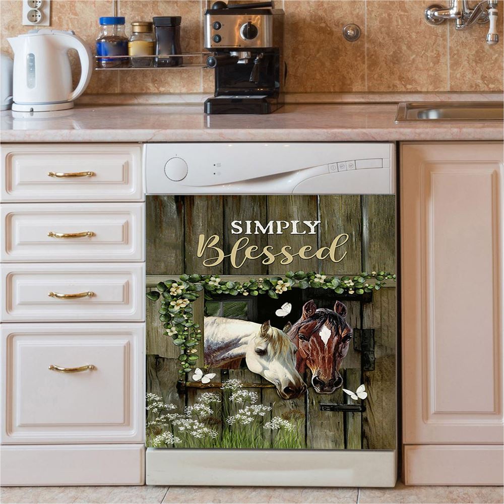 Beautiful Horse Simply Blessed Dishwasher Cover, Bible Verse Dishwasher Magnet Cover, Inspirational Kitchen Decor