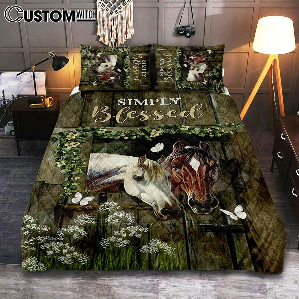 Beautiful Horse Simply Blessed Quilt Bedding Set Bedroom - Bible Verse Quilt Bedding Set Art - Christian Home Decor