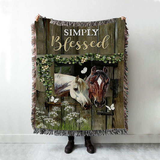 Beautiful Horse Simply Blessed Woven Throw Blanket - Bible Verse Woven Blanket Art - Inspirational Art - Christian Home Decor