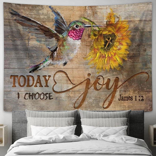 Beautiful Hummingbird, Amazing Sunflower, Cross, Today I Choose Joy Tapestry, Tapestries for Living Room Bedroom