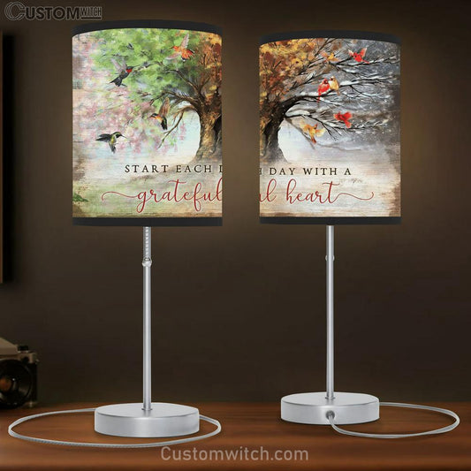 Beautiful Hummingbird And Cardinal Start Each Day With A Grateful Heart Table Lamb