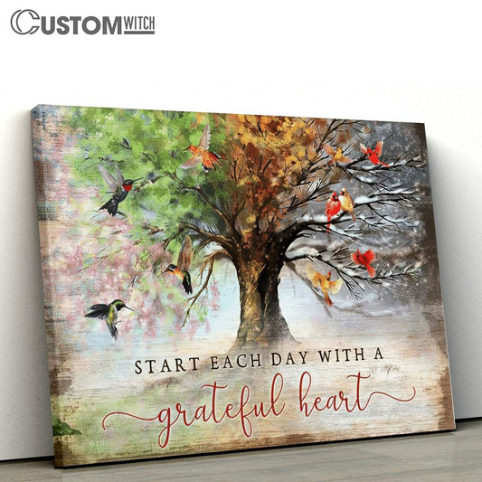 Beautiful Hummingbird And Cardinal Start Each Day With A Grateful Heart Canvas Poster