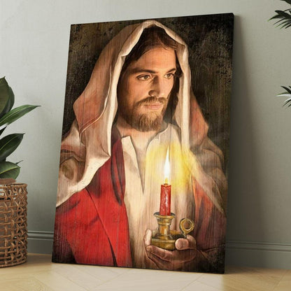Beautiful Jesus, Dark Night, Candle Painting Canvas, Christmas Gift for Christian