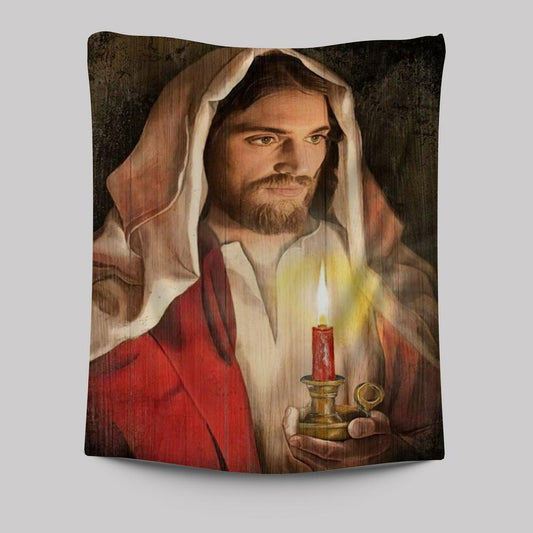 Beautiful Jesus, Dark Night, Candle Painting Tapestry