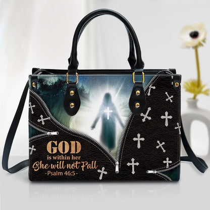 Beautiful Leather Bag, God Is Within Her She Will Not Fall, Christian Pu Leather Bags For Women