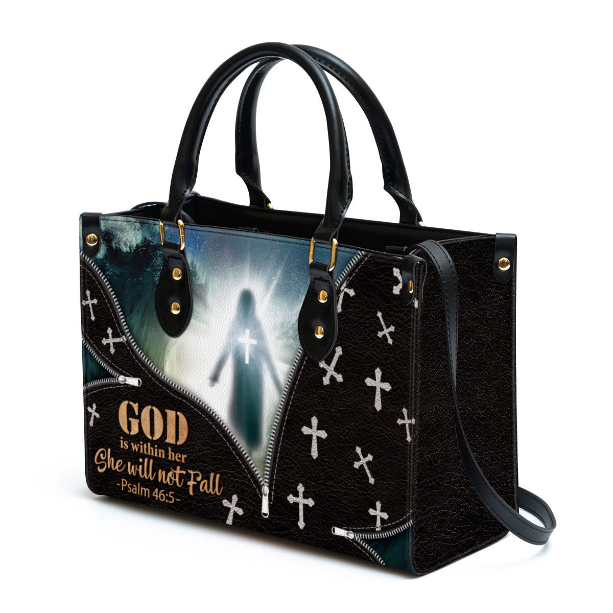 Beautiful Leather Bag, God Is Within Her She Will Not Fall, Christian Pu Leather Bags For Women