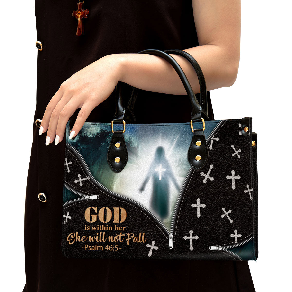 Beautiful Leather Bag, God Is Within Her She Will Not Fall, Christian Pu Leather Bags For Women