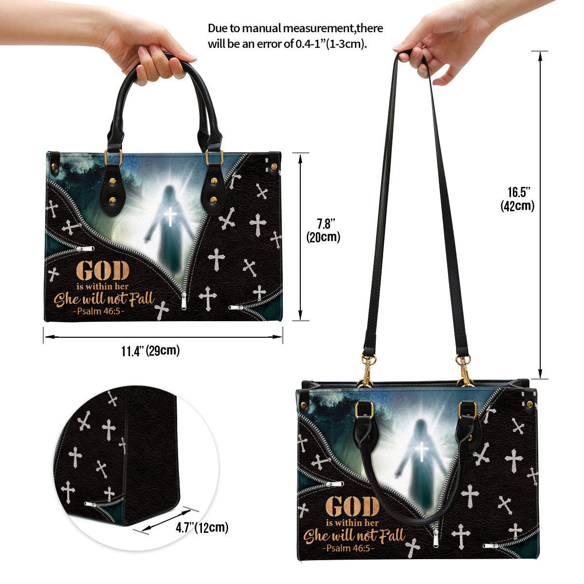 Beautiful Leather Bag, God Is Within Her She Will Not Fall, Christian Pu Leather Bags For Women