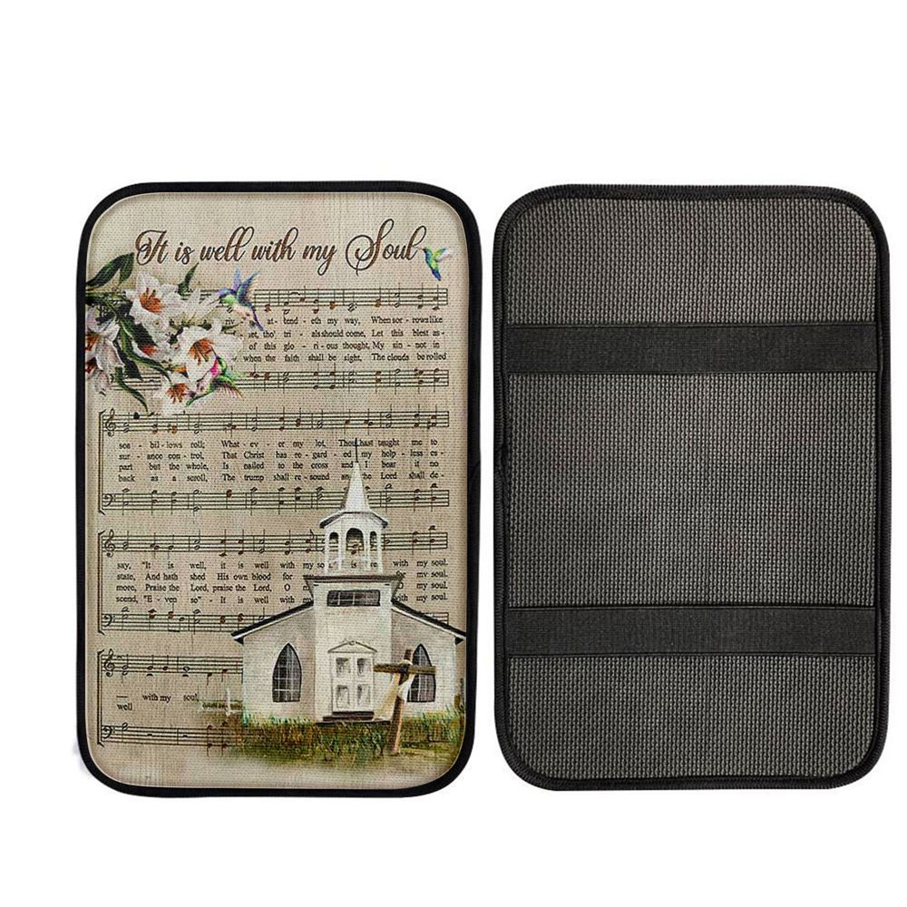 Beautiful Lily It Is Well With My Soul Car Center Console Cover, Christian Auto Armrest Cover