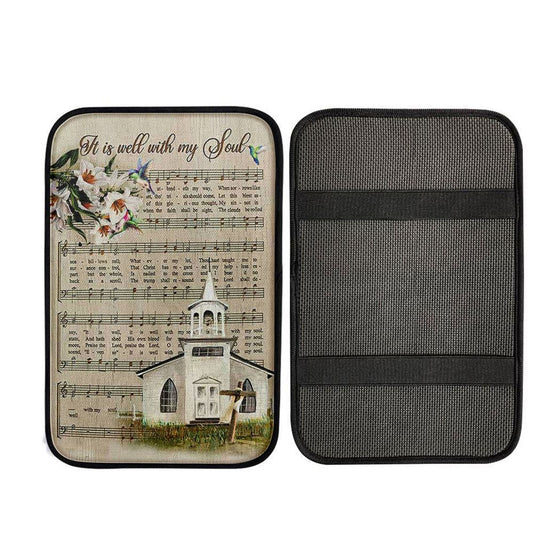 Beautiful Lily It Is Well With My Soul Car Center Console Cover, Christian Auto Armrest Cover