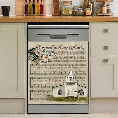 Beautiful Lily It Is Well With My Soul Dishwasher Cover, Bible Verse Dishwasher Magnet Cover, Christian Inspirational Kitchen Decor