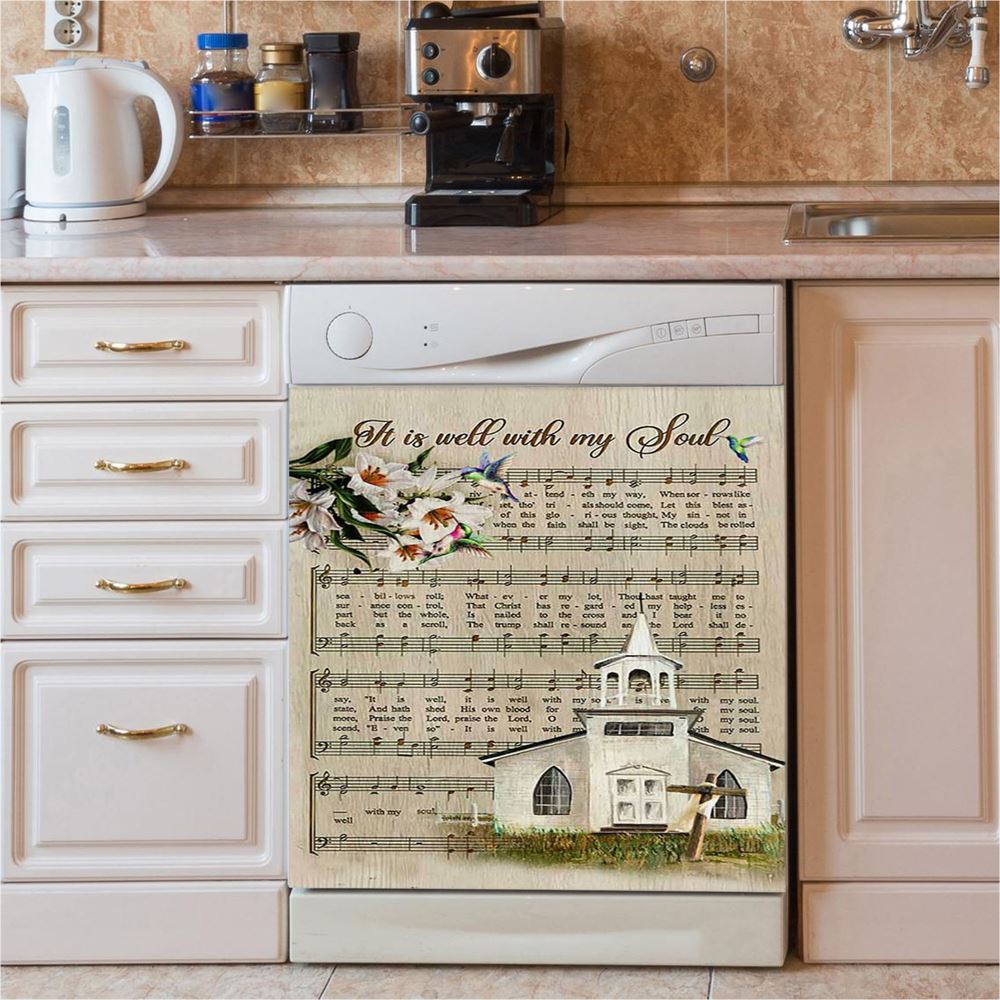 Beautiful Lily It Is Well With My Soul Dishwasher Cover, Bible Verse Dishwasher Magnet Cover, Christian Inspirational Kitchen Decor