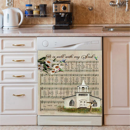 Beautiful Lily It Is Well With My Soul Dishwasher Cover, Bible Verse Dishwasher Magnet Cover, Christian Inspirational Kitchen Decor