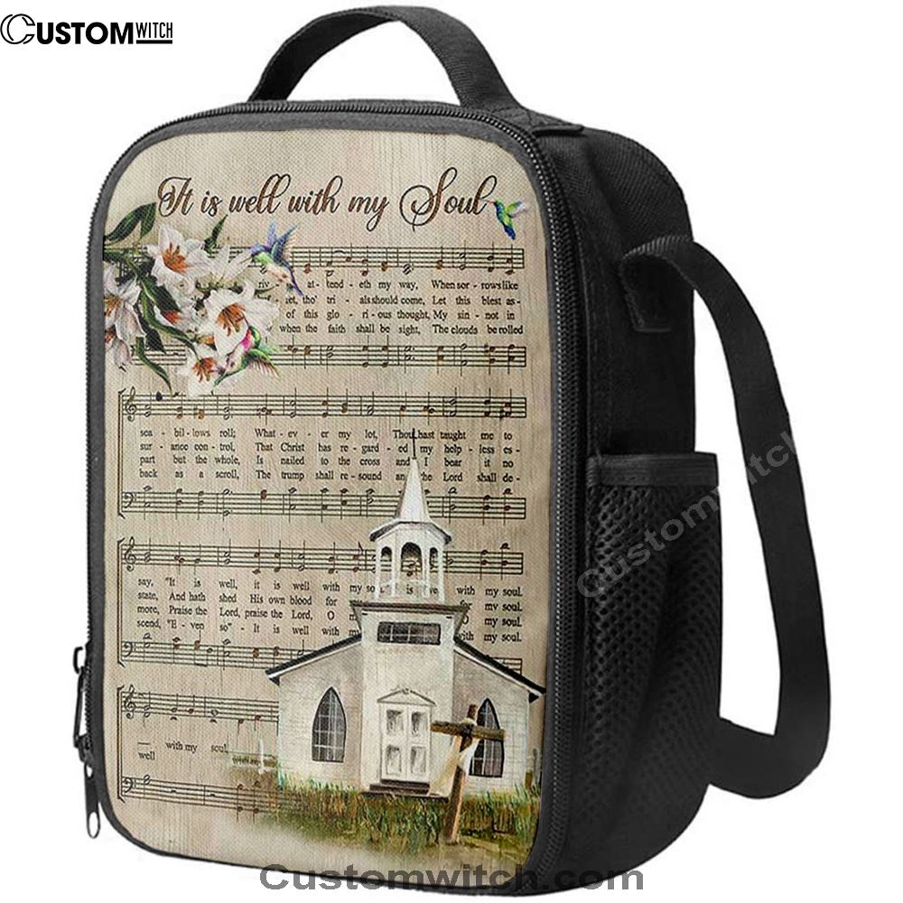 Beautiful Lily It Is Well With My Soul Lunch Bag, Christian Lunch Bag For School, Picnic, Religious Lunch Bag