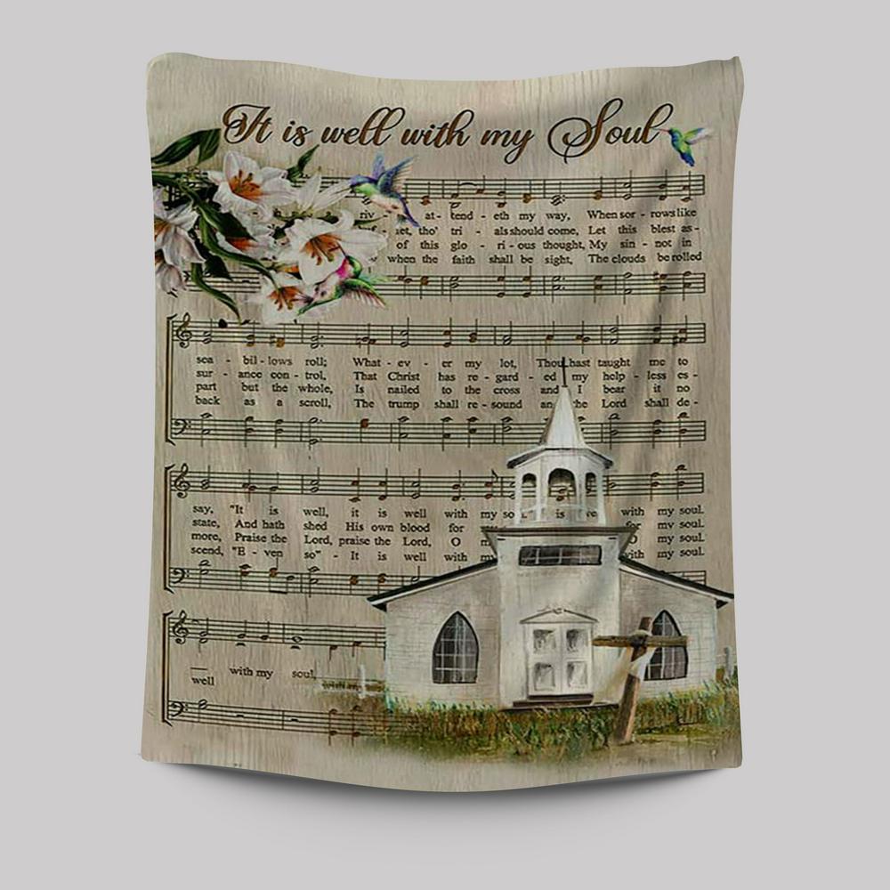 Beautiful Lily It Is Well With My Soul Tapestry Art - Bible Verse Wall Art - Christian Inspirational Wall Decor