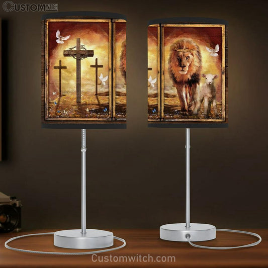 Beautiful Lion And Lamb Orange Sunset Cross Table Lamb