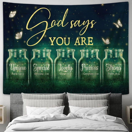 Beautiful Night Firefly Drawing Pretty Butterfly God Says You Are Tapestry, Tapestries for Living Room Bedroom