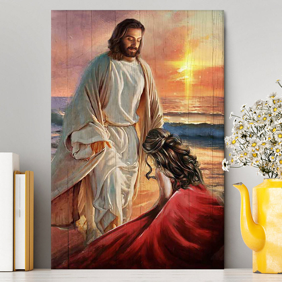Beautiful Sunset Kneeling Before God Canvas Art - Bible Verse Wall Art - Christian Inspirational Wall Decor
