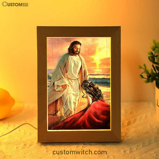 Beautiful Sunset Kneeling Before God Frame Lamp Art - Bible Verse Art - Christian Inspirational Decor