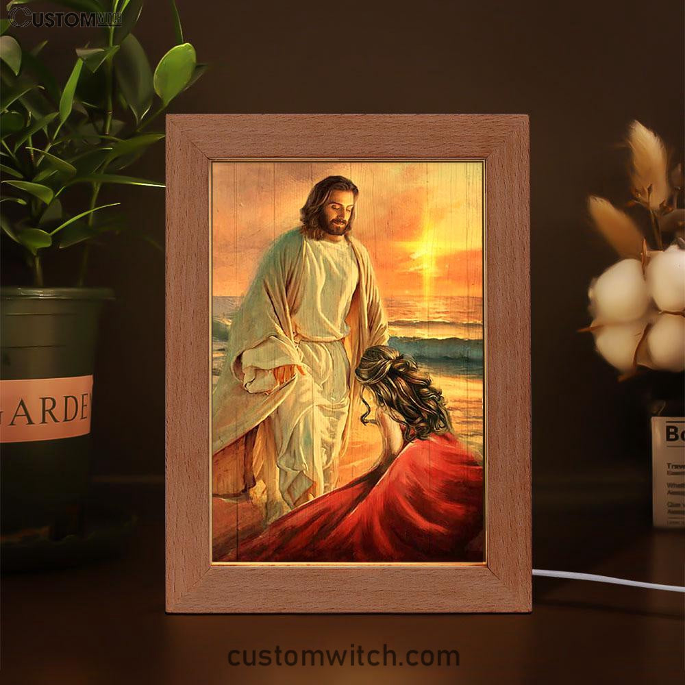 Beautiful Sunset Kneeling Before God Frame Lamp Art - Bible Verse Art - Christian Inspirational Decor