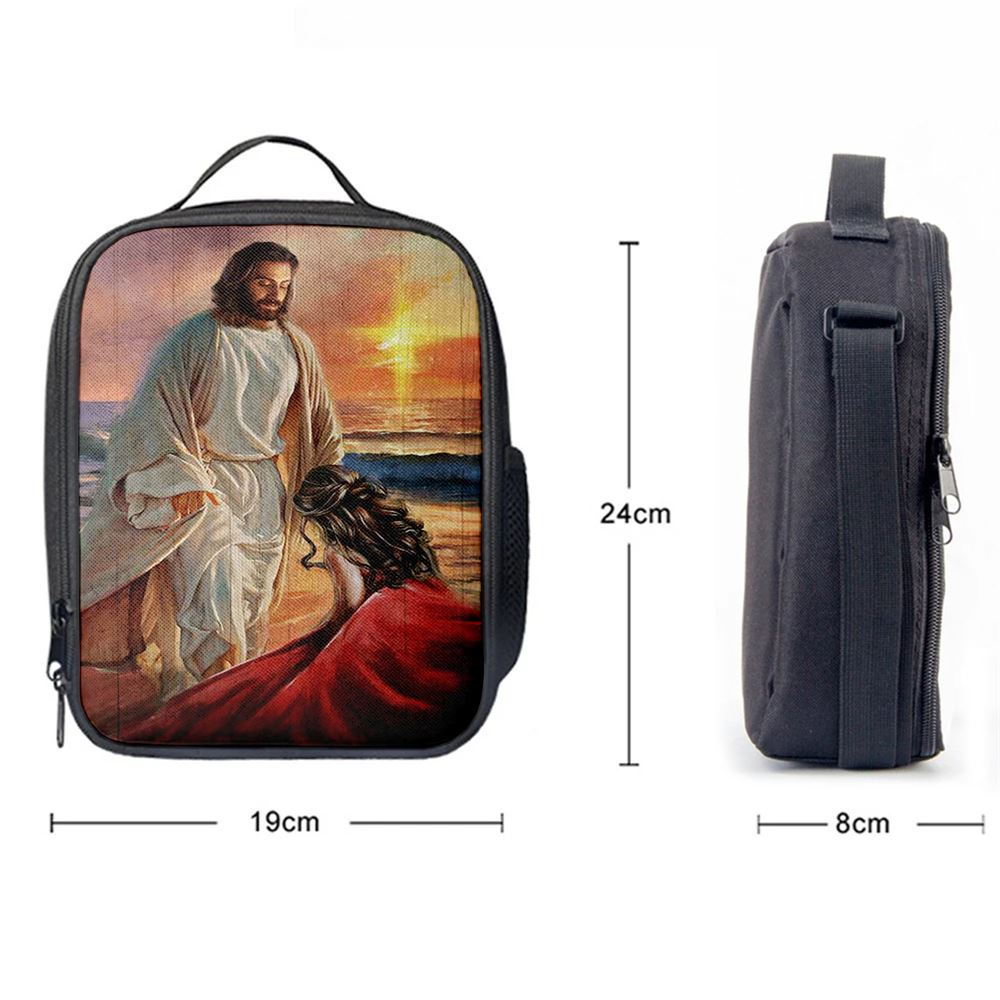 Beautiful Sunset Kneeling Before God Lunch Bag, Christian Lunch Bag For School, Picnic, Religious Lunch Bag