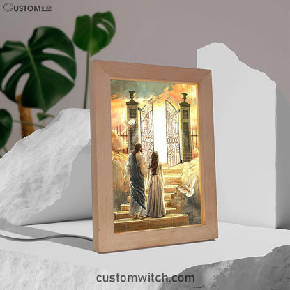 Beautiful Woman And Jesus Flying Dove Heaven Door Frame Lamp Art - Bible Verse Wooden Lamp - Inspirational Art - Christian Home Decor