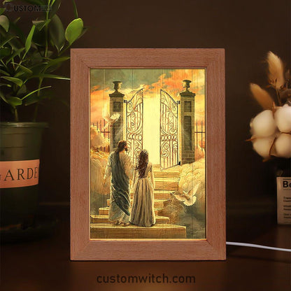 Beautiful Woman And Jesus Flying Dove Heaven Door Frame Lamp Art - Bible Verse Wooden Lamp - Inspirational Art - Christian Home Decor