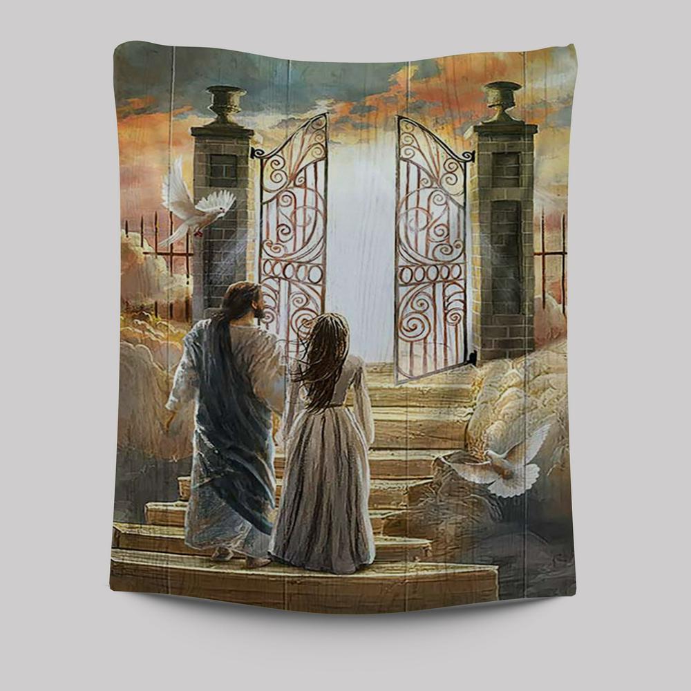 Beautiful Woman And Jesus Flying Dove Heaven Door Tapestry Wall Art - Bible Verse Tapestry Art - Inspirational Art -  Christian Indoor Wall Tapestries