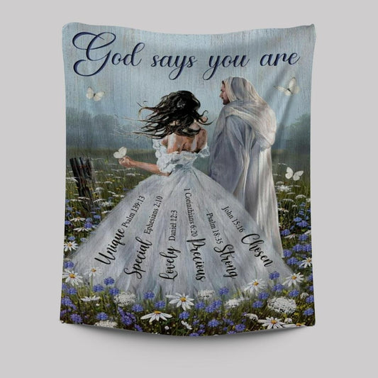 Beautiful Woman Jesus Christ God Says You Are Tapestry