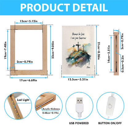 Because He Lives I Can Face Tomorrow Personalized Frame Lamp Art - Religious Gifts Night Light - Bible Frame Lamp Art