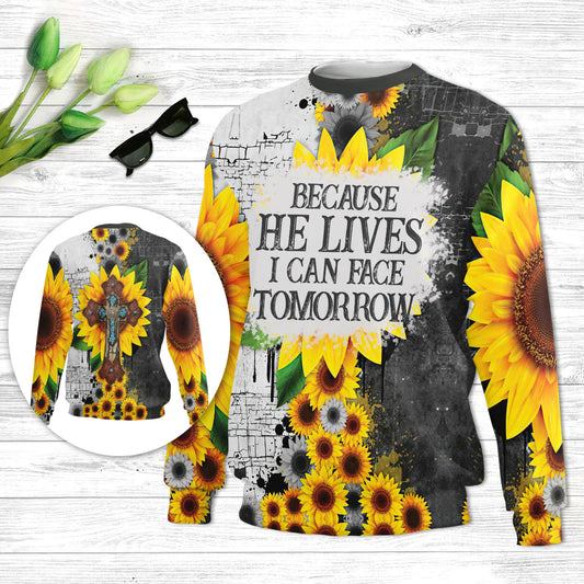 Because He Lives I Can Face Tomorrow Ugly Christmas Sweater - Christian Unisex Sweater - Religious Christmas Gift