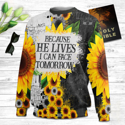 Because He Lives I Can Face Tomorrow Ugly Christmas Sweater - Christian Unisex Sweater - Religious Christmas Gift