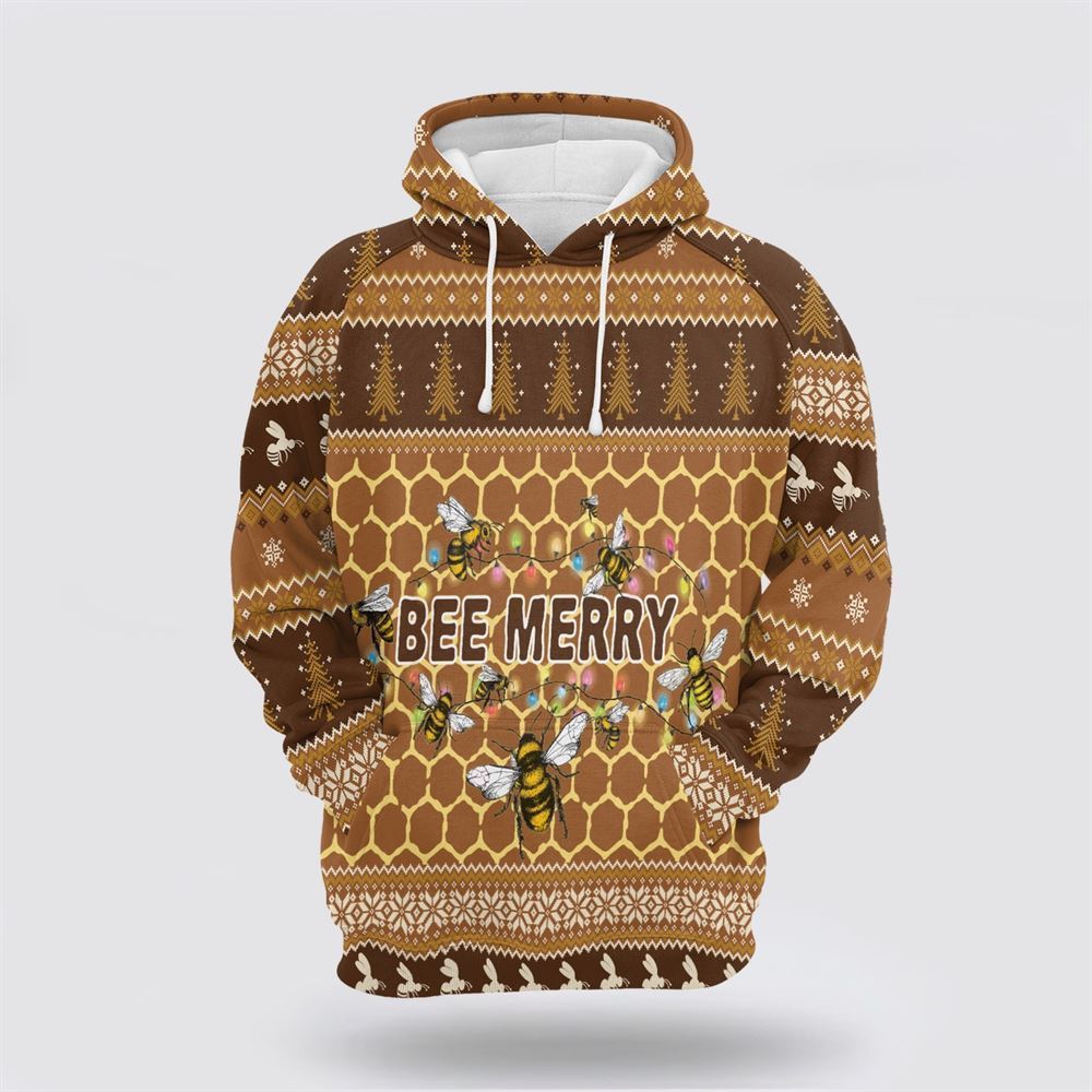 Bee Merry Christmas All Over Print 3D Hoodie For Men & Women, Christmas Hoodie Cute, Christmas Gift, Christmas Fashion