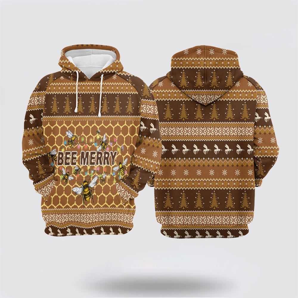 Bee Merry Christmas All Over Print 3D Hoodie For Men & Women, Christmas Hoodie Cute, Christmas Gift, Christmas Fashion