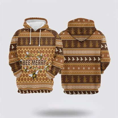 Bee Merry Christmas All Over Print 3D Hoodie For Men & Women, Christmas Hoodie Cute, Christmas Gift, Christmas Fashion