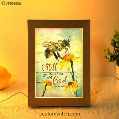 Bee Still And Know That I Am God Bee Flower Frame Lamp Art - Bible Verse Wooden Lamp - Inspirational Art - Christian Home Decor