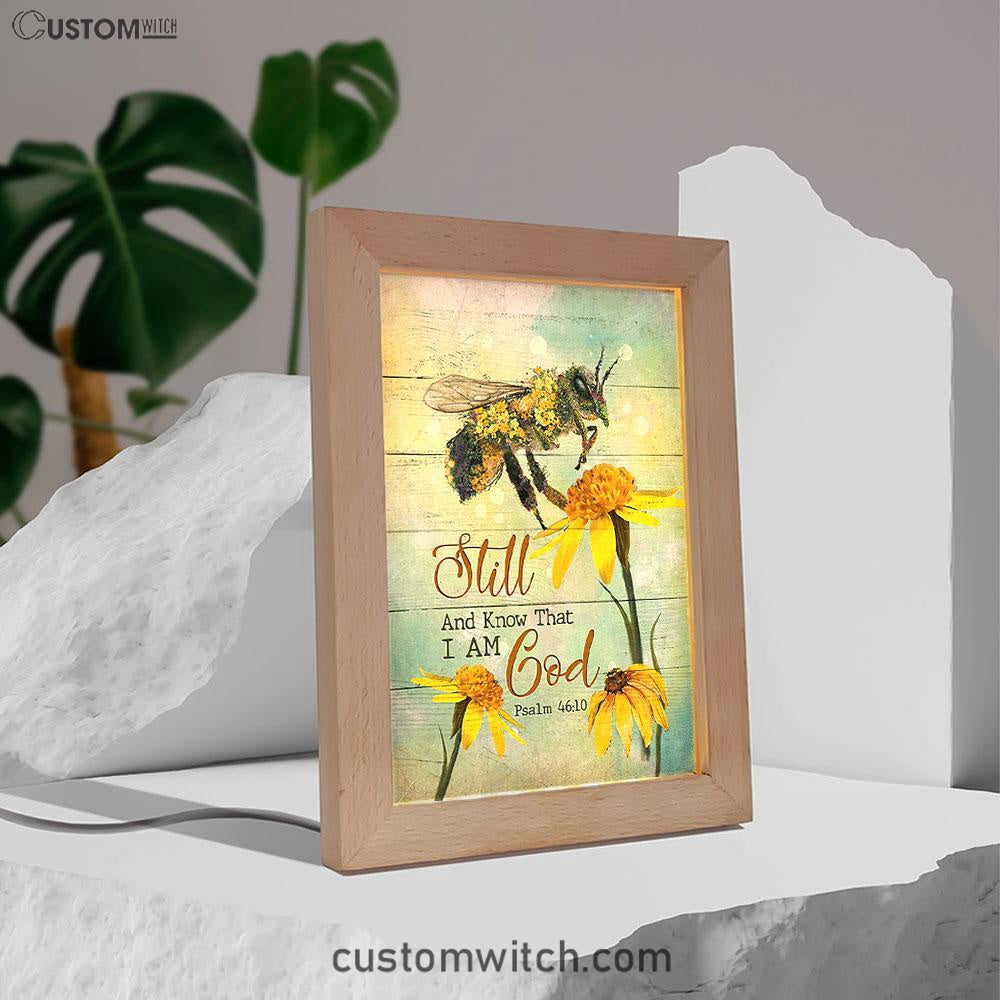 Bee Still And Know That I Am God Bee Flower Frame Lamp Art - Bible Verse Wooden Lamp - Inspirational Art - Christian Home Decor