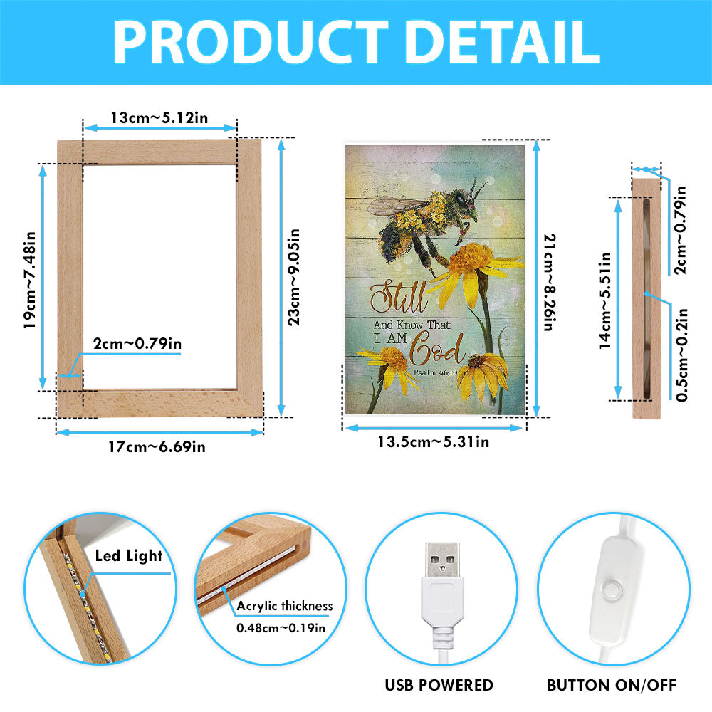 Bee Still And Know That I Am God Bee Flower Frame Lamp Art - Bible Verse Wooden Lamp - Inspirational Art - Christian Home Decor