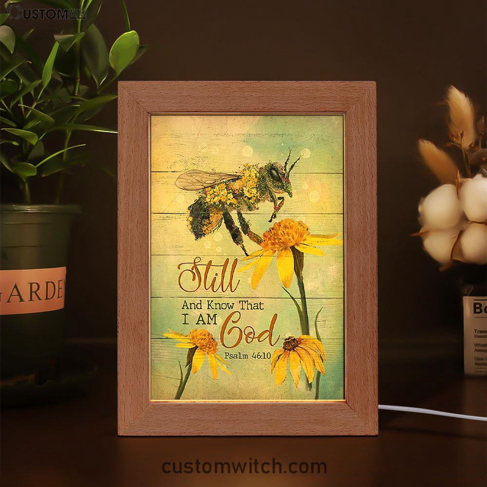 Bee Still And Know That I Am God Bee Flower Frame Lamp Art - Bible Verse Wooden Lamp - Inspirational Art - Christian Home Decor