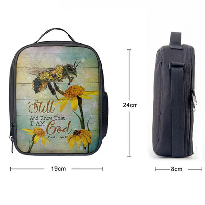 Bee Still And Know That I Am God Bee Flower Lunch Bag, Christian Lunch Bag For School, Picnic, Religious Lunch Bag