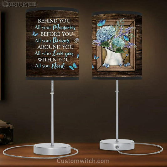 Behind You, All Your Memories Blue Hydrangea Butterfly Lamb Gift Table Lamb - Christian Lamb Gift - Religious Art