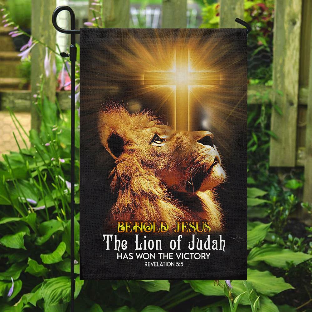 Behold Jesus The Lion Of Judah Flag, Bible Verses Flag, Christian's Flag, Jesus Garden Flag, Christian Flag, Scripture Flag, Garden Banner