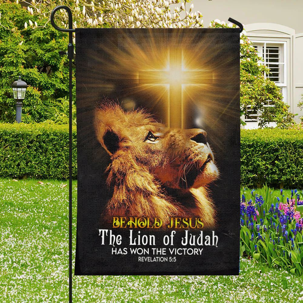 Behold Jesus The Lion Of Judah Flag, Bible Verses Flag, Christian's Flag, Jesus Garden Flag, Christian Flag, Scripture Flag, Garden Banner