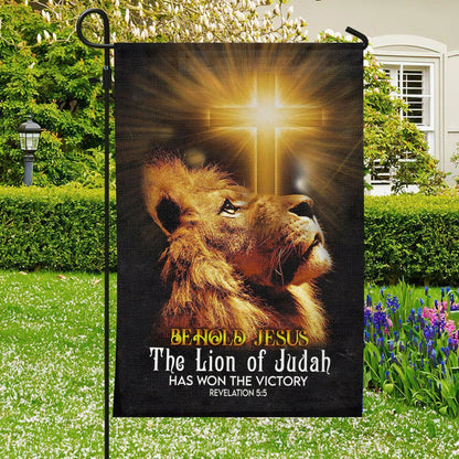 Behold Jesus The Lion Of Judah Flag, Bible Verses Flag, Christian's Flag, Jesus Garden Flag, Christian Flag, Scripture Flag, Garden Banner