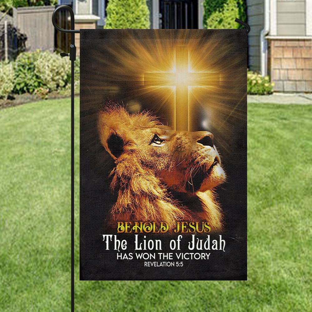 Behold Jesus The Lion Of Judah Flag, Bible Verses Flag, Christian's Flag, Jesus Garden Flag, Christian Flag, Scripture Flag, Garden Banner