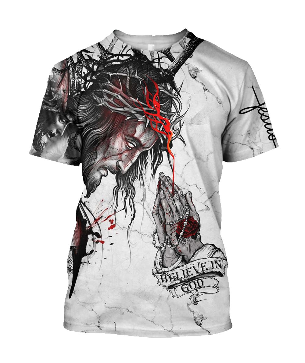 Believe In God Praying Hand Jesuss All Over Print 3D T-Shirt, Gift For Christian, Jesus Shirt