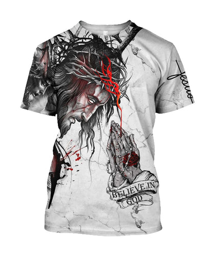 Believe In God Praying Hand Jesuss All Over Print 3D T-Shirt, Gift For Christian, Jesus Shirt